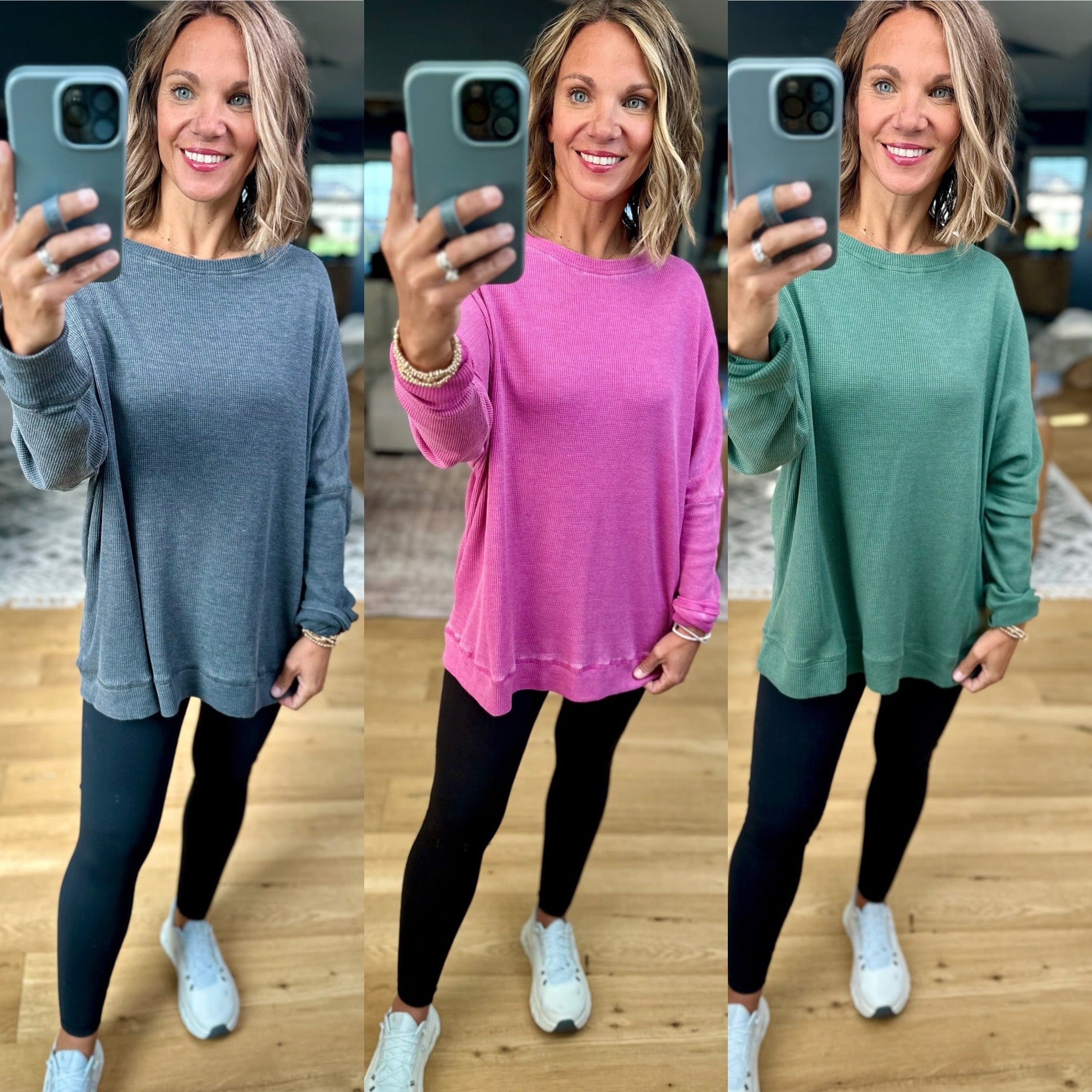 Make It Happen Waffle Long Sleeve Top-sweater-Mono B-Anna Kaytes Boutique, Women's Fashion Boutique in Grinnell, Iowa