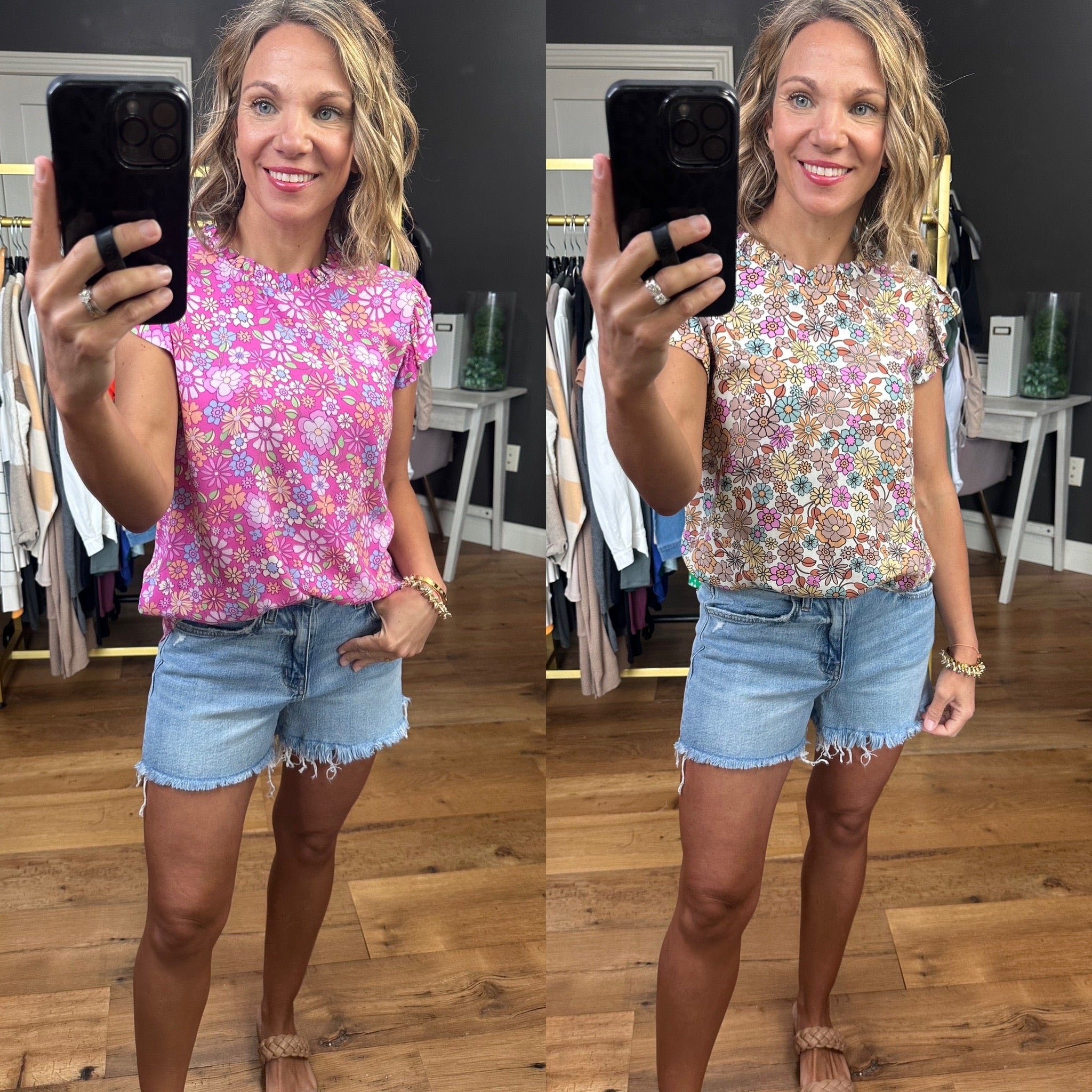 Something New Floral Flutter Sleeve Top - Multiple Options-Short Sleeves-Les Amis T1559-C-Anna Kaytes Boutique, Women's Fashion Boutique in Grinnell, Iowa