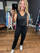 Stepping Up V-Neck Jumpsuit - Black-Wishlist-Anna Kaytes Boutique, Women's Fashion Boutique in Grinnell, Iowa