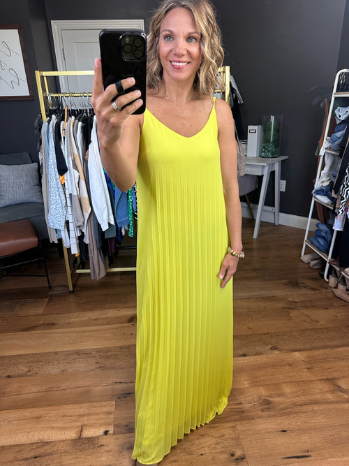Moonlight In Mexico Pleated Maxi Dress - Lime Yellow-Skies Are Blue-Anna Kaytes Boutique, Women's Fashion Boutique in Grinnell, Iowa