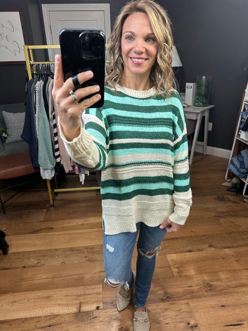 Deep Connections Striped Crew Sweater - Teal Green Combo