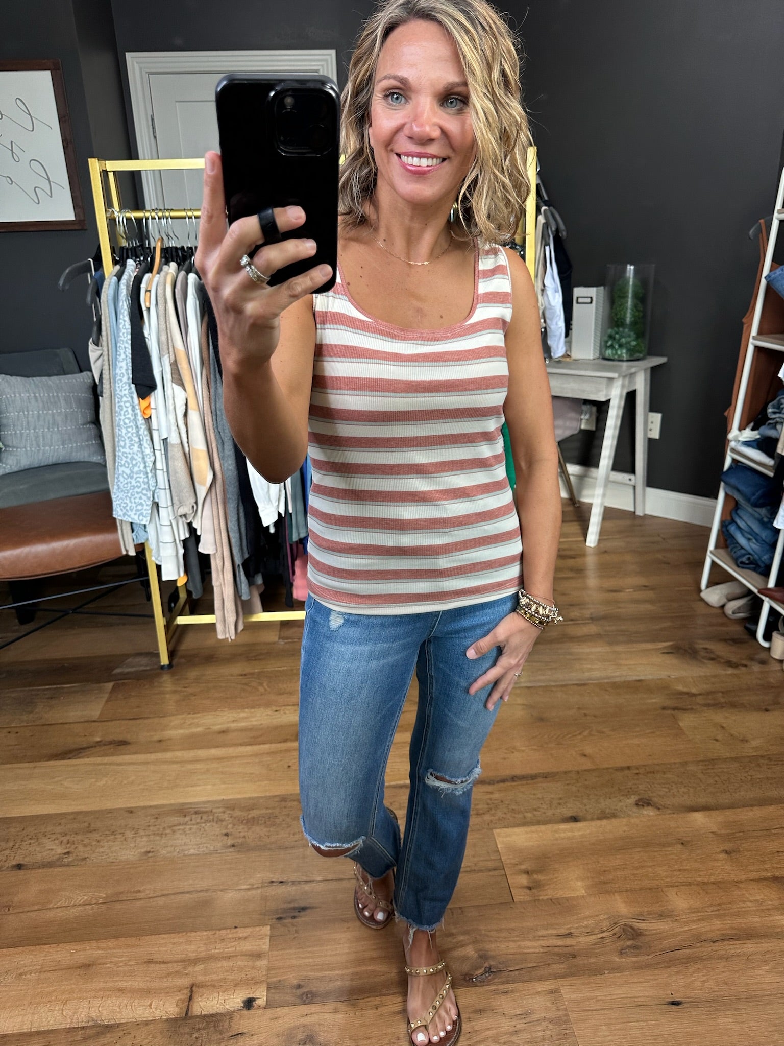 Long Road Ahead Striped Tank - Brick-Sleeveless-Wishlist-Anna Kaytes Boutique, Women's Fashion Boutique in Grinnell, Iowa