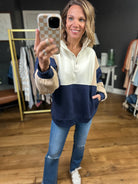 On The Move Oversized Henley Pullover - Coffee/Navy-Aemi & Co-Anna Kaytes Boutique, Women's Fashion Boutique in Grinnell, Iowa