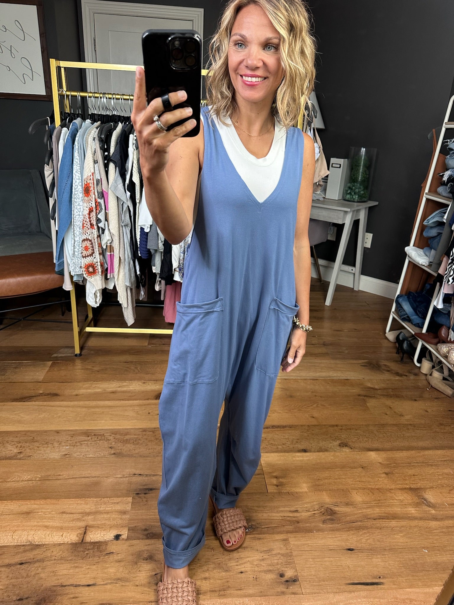 Lines Are Crossed V-Neck Pocket Jumpsuit - Multiple Options-Jumpsuits-Very J New In-Anna Kaytes Boutique, Women's Fashion Boutique in Grinnell, Iowa