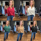 Lead The Way Textured V-Neck Long Sleeve Top - Multiple Options-Blu Pepper-Anna Kaytes Boutique, Women's Fashion Boutique in Grinnell, Iowa