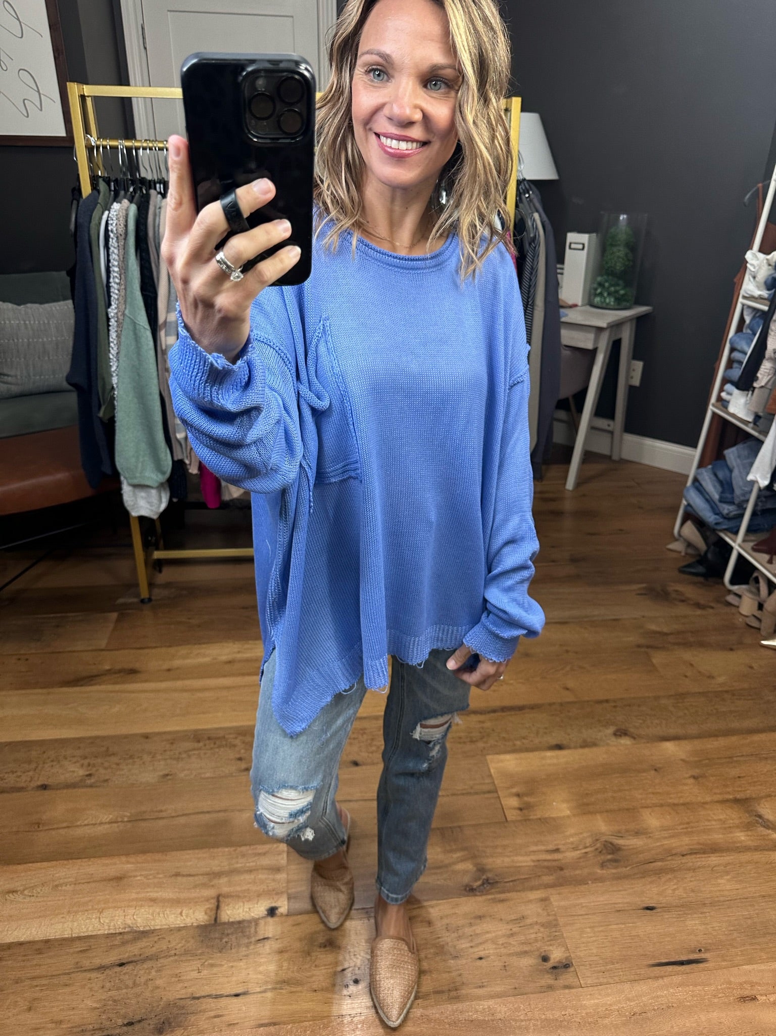All We Know Oversized Knit Sweater - Periwinkle Blue