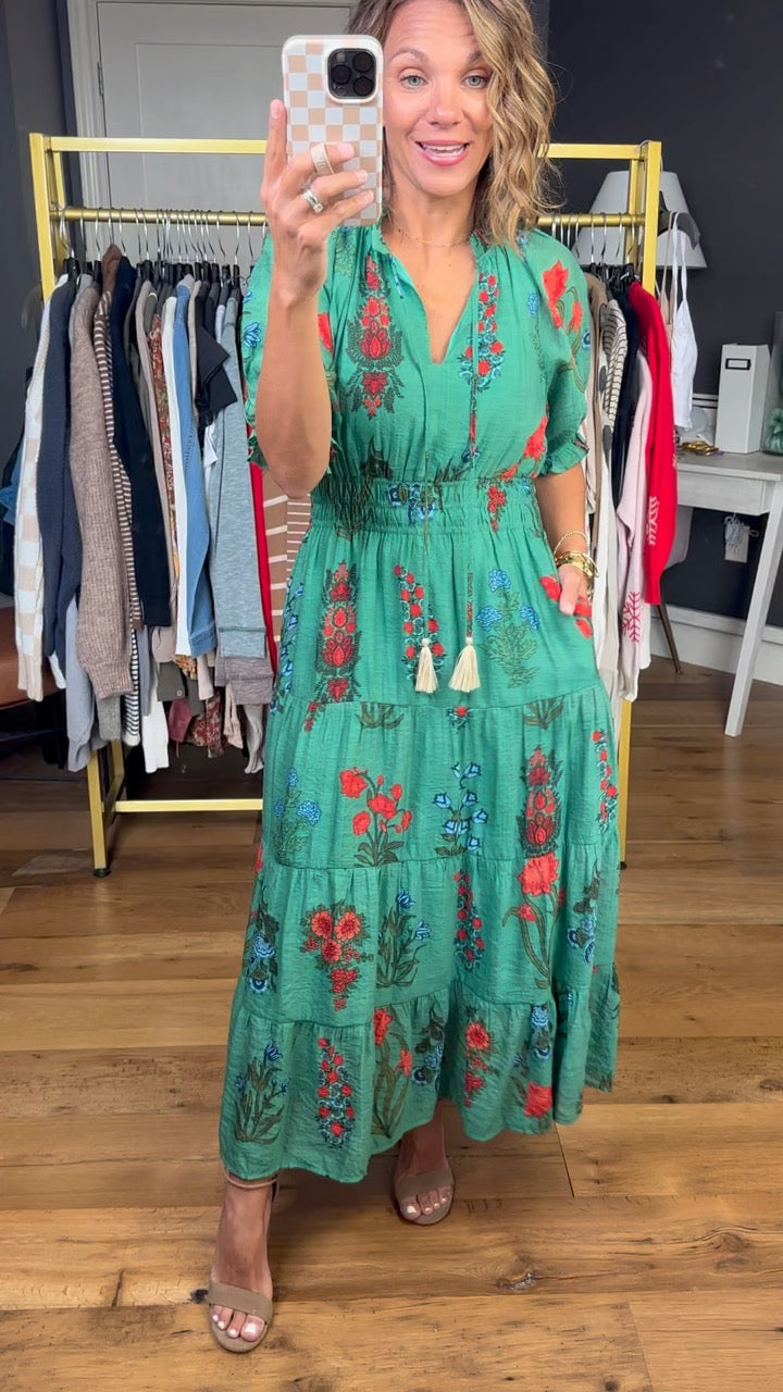 Feelings of Floral Tiered Maxi Dress - Green-THML-Anna Kaytes Boutique, Women's Fashion Boutique in Grinnell, Iowa