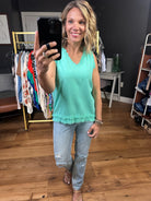 Sweetest Moment Fringe Edge Top - Bright Turquoise-Short Sleeves-La Miel-Anna Kaytes Boutique, Women's Fashion Boutique in Grinnell, Iowa