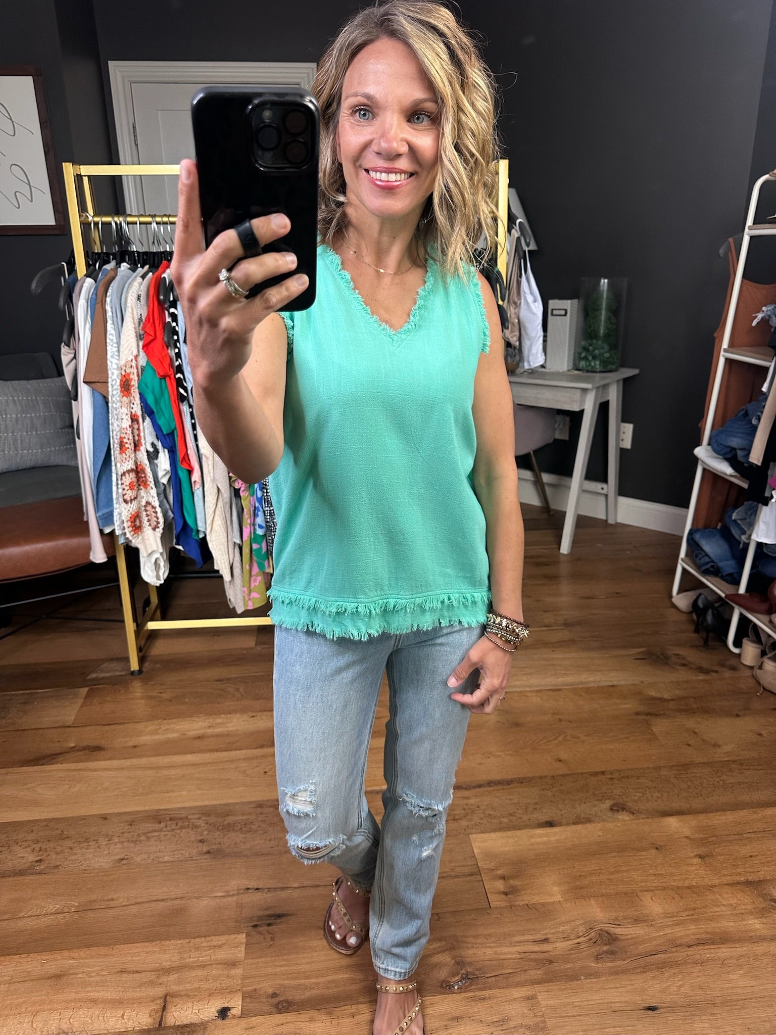 Sweetest Moment Fringe Edge Top - Bright Turquoise-Short Sleeves-La Miel-Anna Kaytes Boutique, Women's Fashion Boutique in Grinnell, Iowa