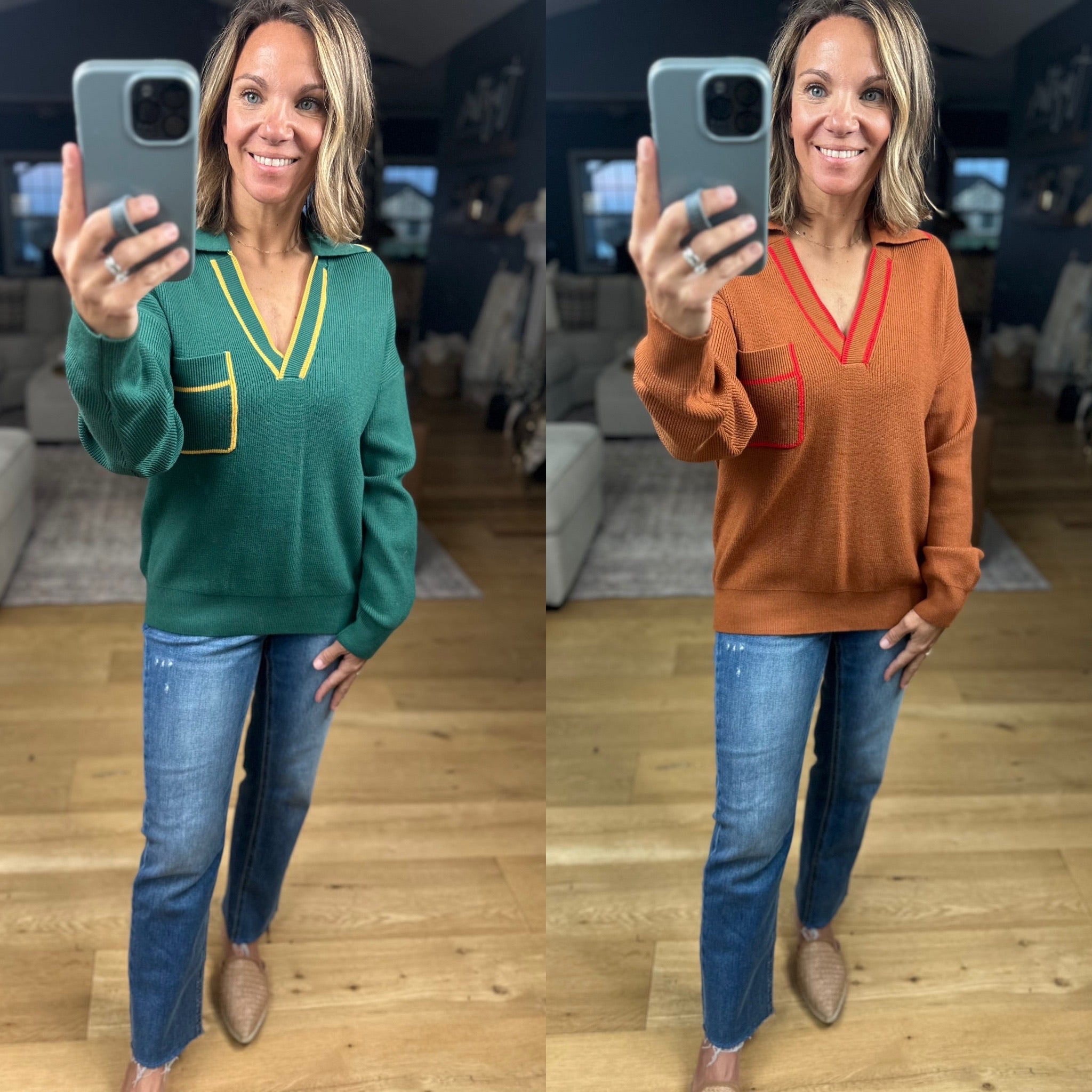 Easy Feel Collared V-Neck Knit-Sweaters-& Merci-Anna Kaytes Boutique, Women's Fashion Boutique in Grinnell, Iowa