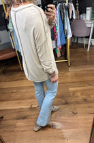 True Already Washed Raw Hem Long Sleeve Top - Oatmeal-Long Sleeves-Staccato 17125c-Anna Kaytes Boutique, Women's Fashion Boutique in Grinnell, Iowa