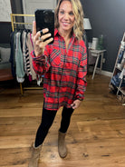 Reaching Out Plaid Button-Down - Red-Long Sleeves-La Miel SRT7807-21-Anna Kaytes Boutique, Women's Fashion Boutique in Grinnell, Iowa