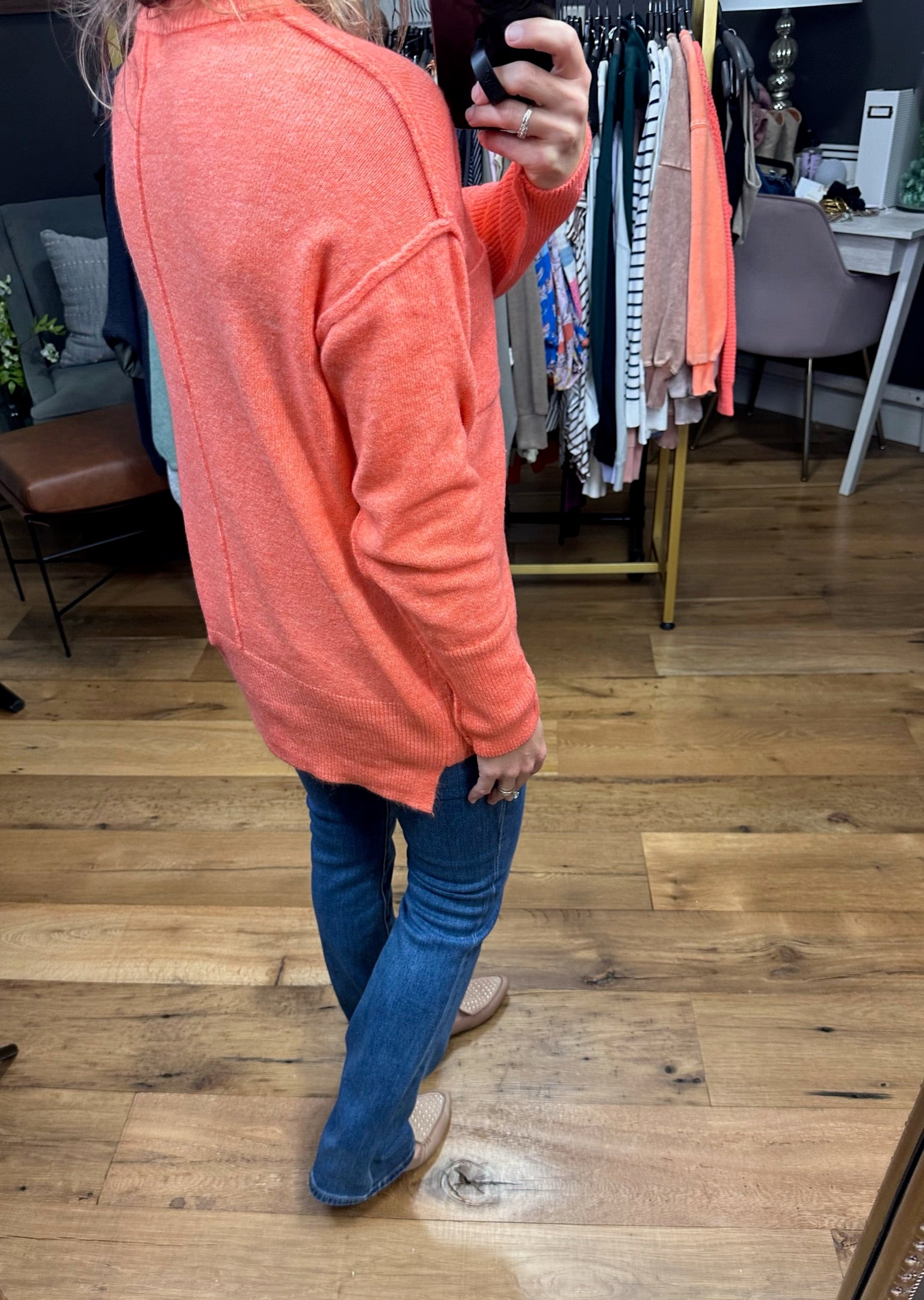 Steady Heart Heathered Pocket Crew Sweater - Multiple Options-Sweaters-Zenana TW-227806-Anna Kaytes Boutique, Women's Fashion Boutique in Grinnell, Iowa