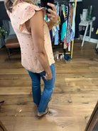 Right Space Dotted Top With Flutter Detail - Multiple Options-Short Sleeves-Blu Pepper TB8189B-Anna Kaytes Boutique, Women's Fashion Boutique in Grinnell, Iowa