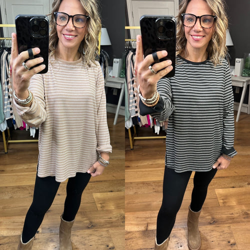 The Cara Striped Ribbed Longsleeve - Multiple Options-Cotton Bleu 63057-Anna Kaytes Boutique, Women's Fashion Boutique in Grinnell, Iowa