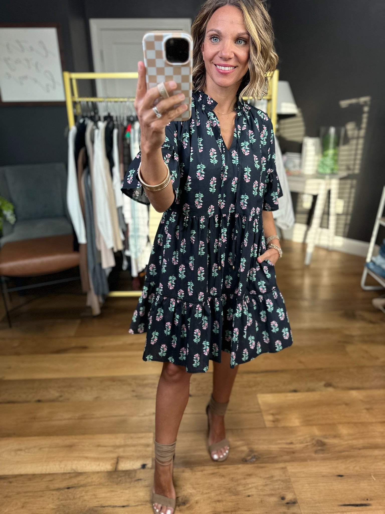 Try To Be Patterned Dress - Black-Entro-Anna Kaytes Boutique, Women's Fashion Boutique in Grinnell, Iowa