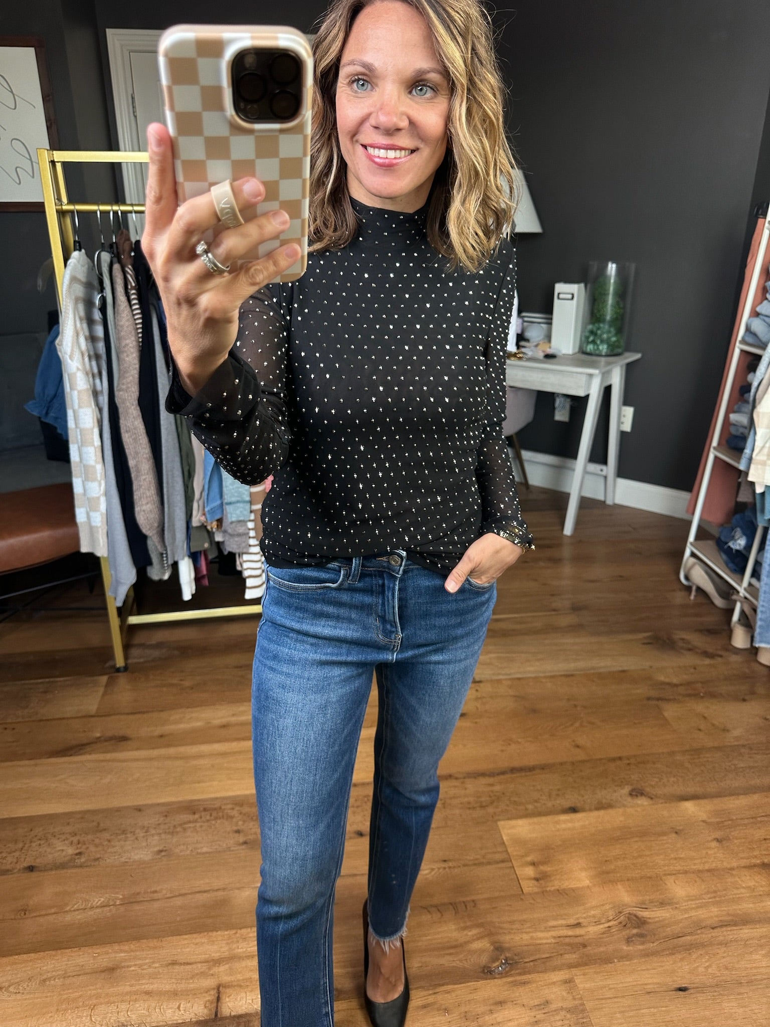 Everybody Wants You Studded Mock-Neck Long Sleeve Top - Multiple Options-Skies Are Blue-Anna Kaytes Boutique, Women's Fashion Boutique in Grinnell, Iowa