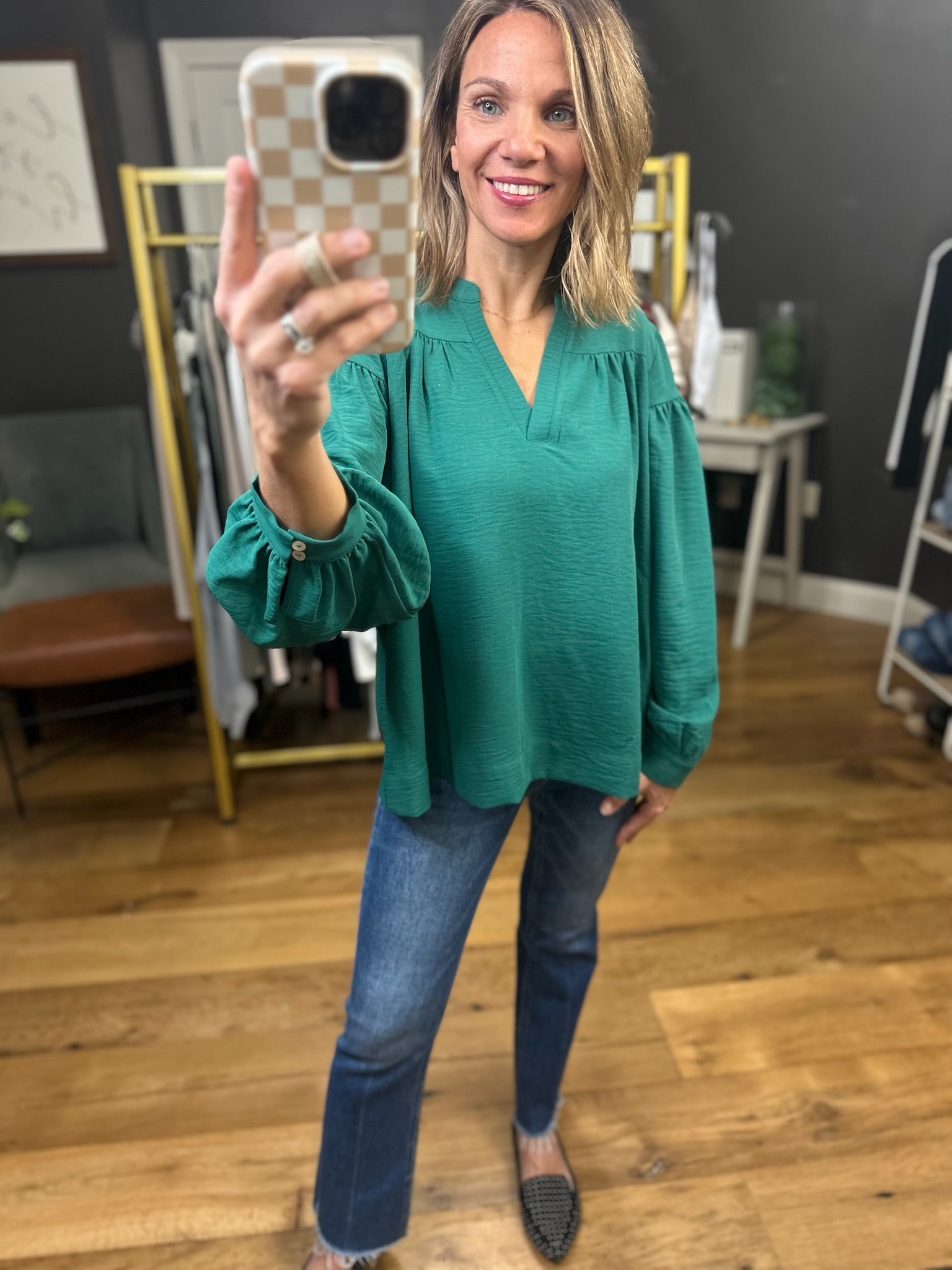 Hear My Voice V-Neck Top - Green-Jodifl-Anna Kaytes Boutique, Women's Fashion Boutique in Grinnell, Iowa