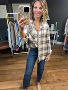 Looking After Me Plaid Button-Down Top - Chestnut/Navy-Be Cool-Anna Kaytes Boutique, Women's Fashion Boutique in Grinnell, Iowa