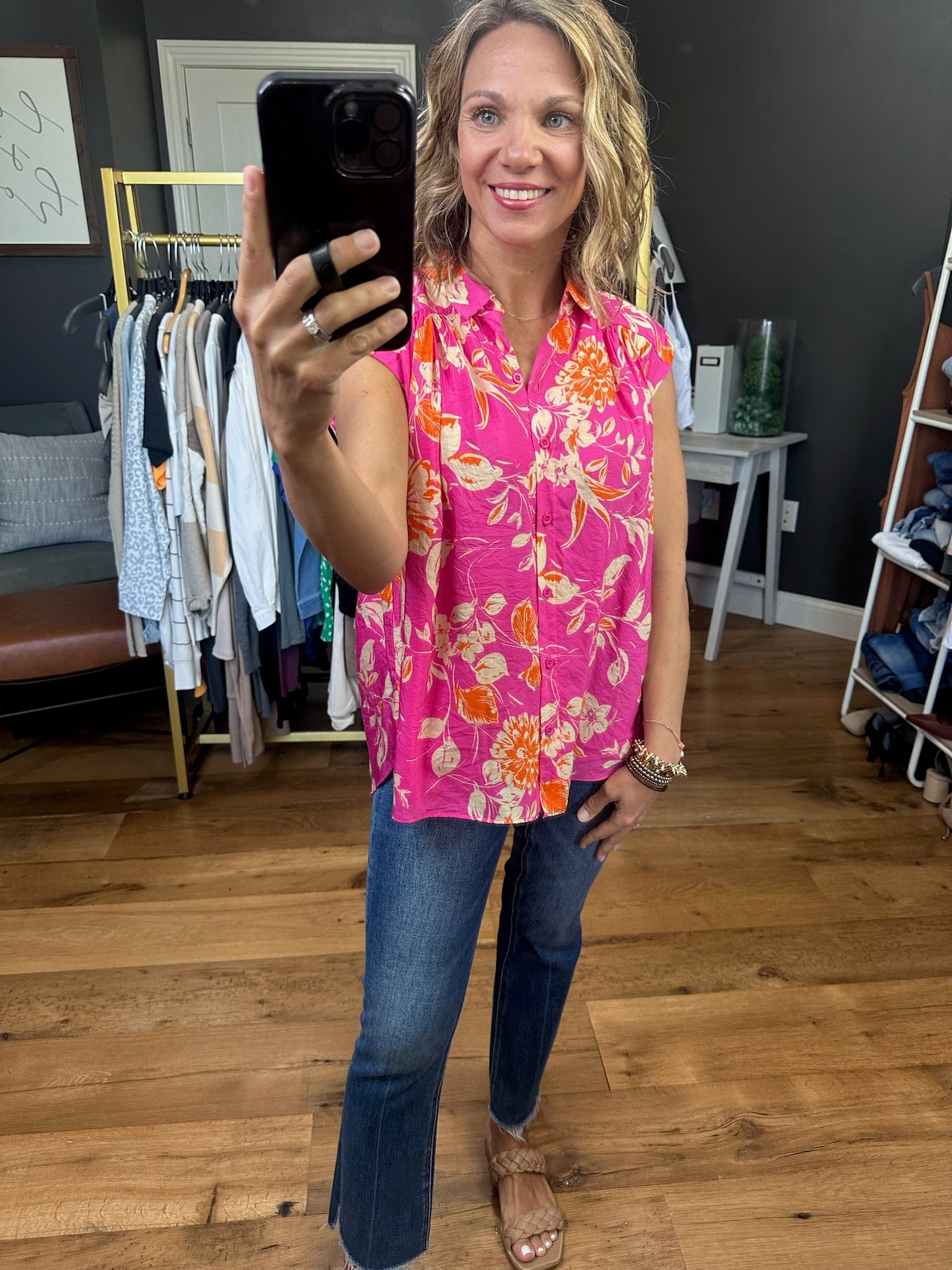 Lesson Learned Floral Top - Hot Pink Multi-Short Sleeves-Fate-Anna Kaytes Boutique, Women's Fashion Boutique in Grinnell, Iowa