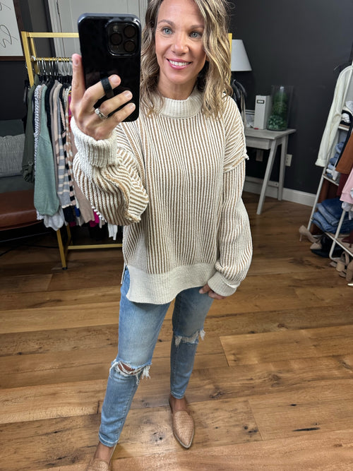 Taught Me How Two-Toned Knit Sweater - Oatmeal