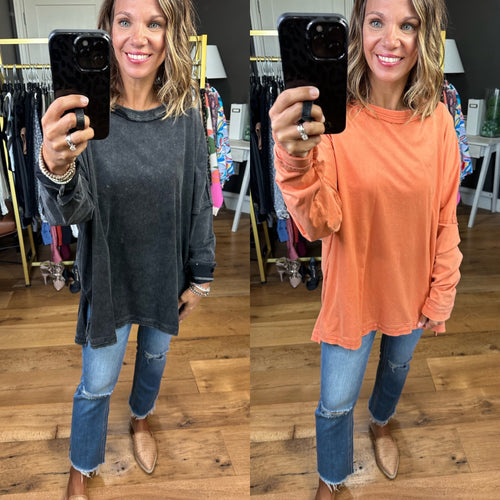 Make It Official Oversized Washed Longsleeve Top - Multiple Options