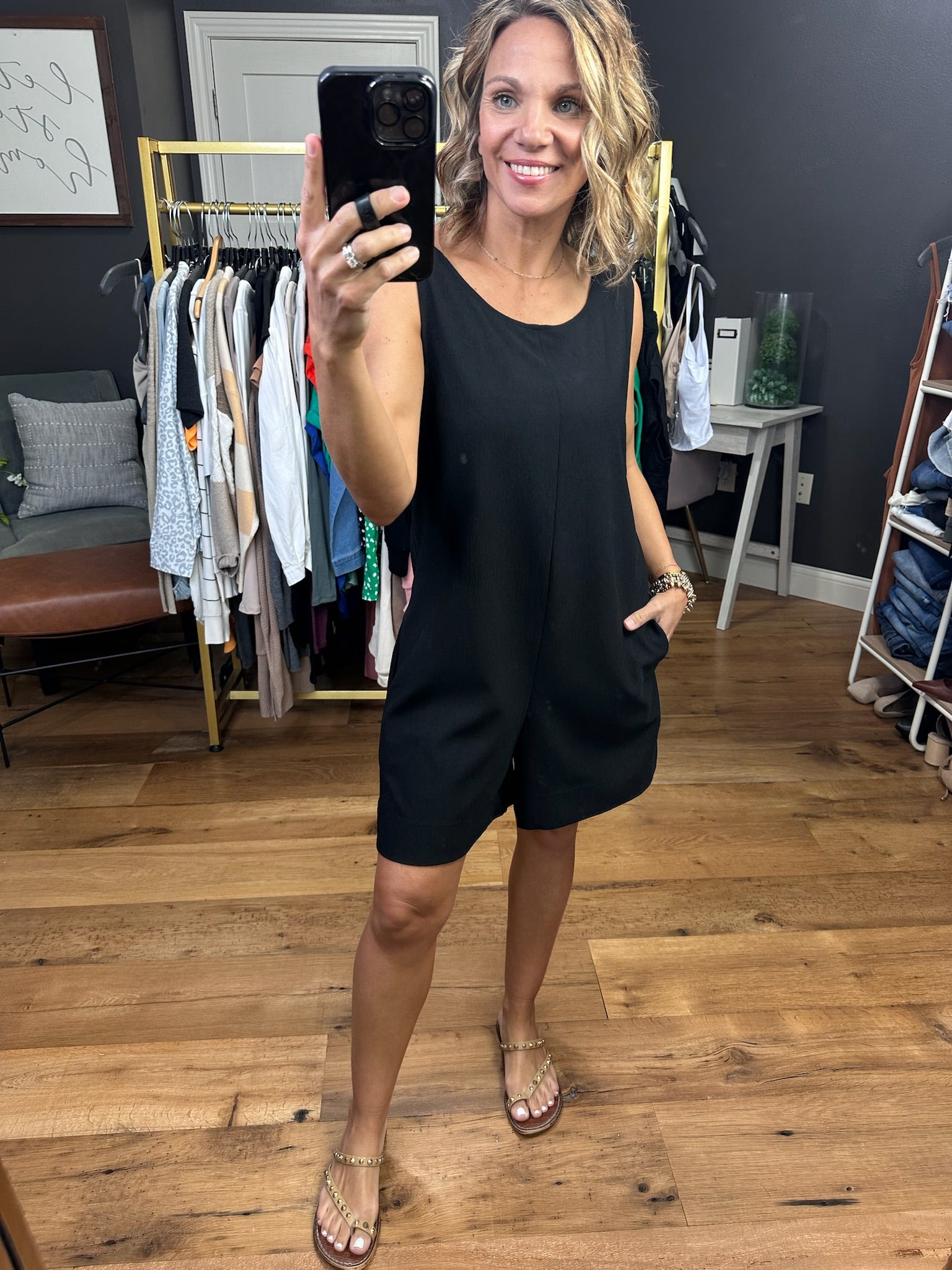 Weekend Recap Pocket Romper - Black-Rompers-Jodifl-Anna Kaytes Boutique, Women's Fashion Boutique in Grinnell, Iowa