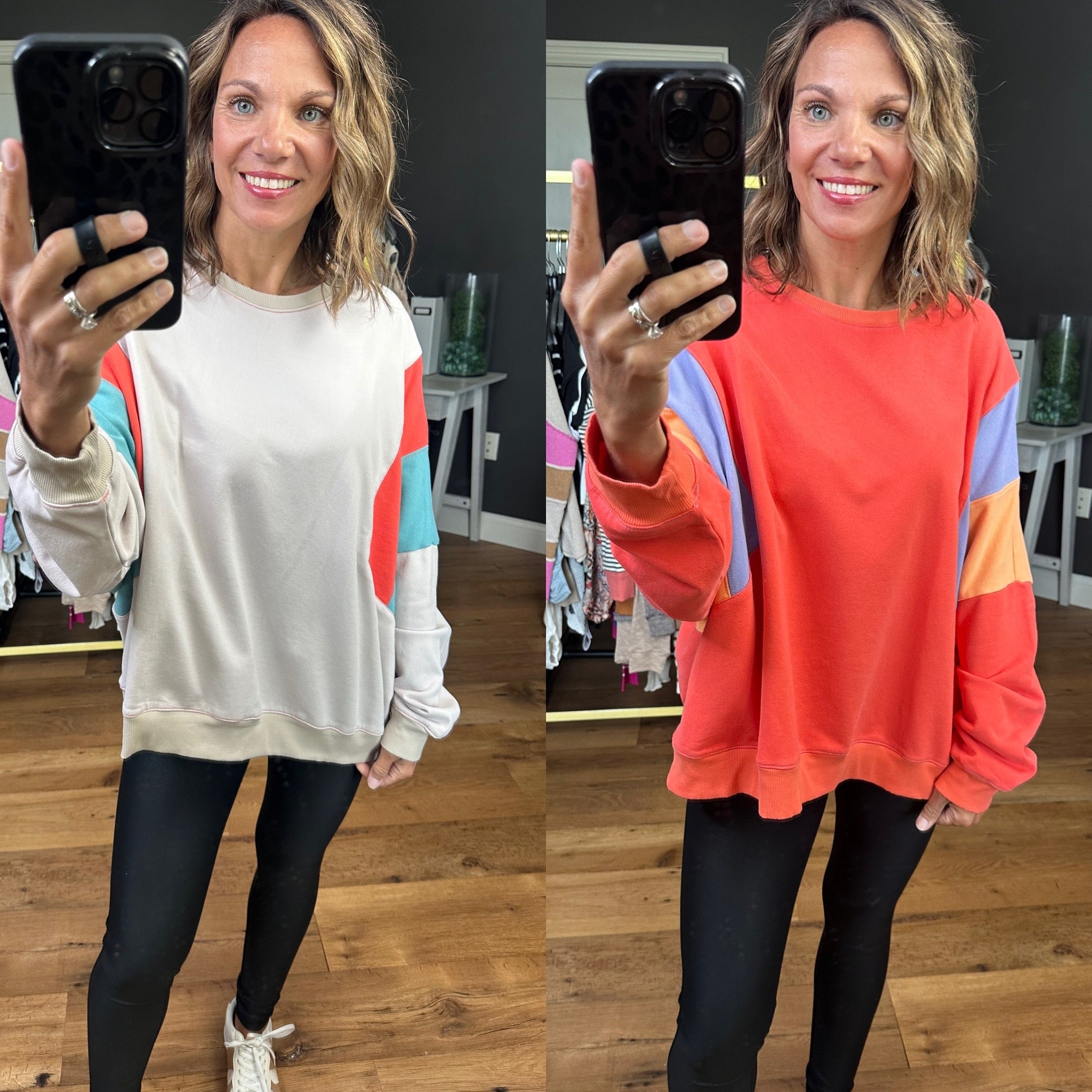 Hit My Mark Oversized Colorblock Crew - Multiple Options-Long Sleeves-Easel-Anna Kaytes Boutique, Women's Fashion Boutique in Grinnell, Iowa