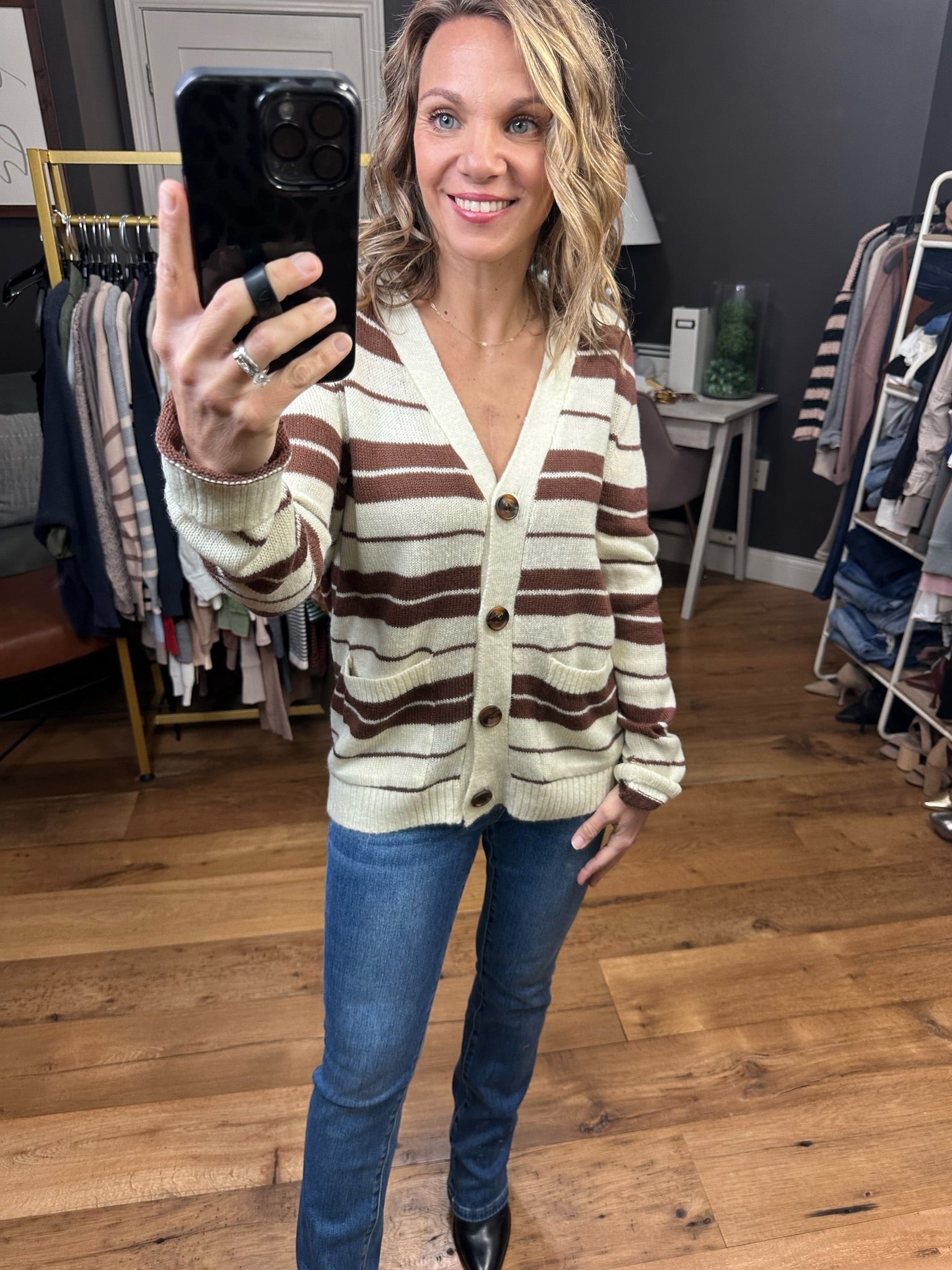 Least Bit Curious Striped Button Cardigan - Multiple Options-Cardigans-Staccato 54364-Anna Kaytes Boutique, Women's Fashion Boutique in Grinnell, Iowa