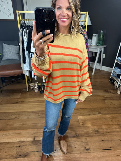 On Time Striped Oversized Sweater - Taupe/Coral