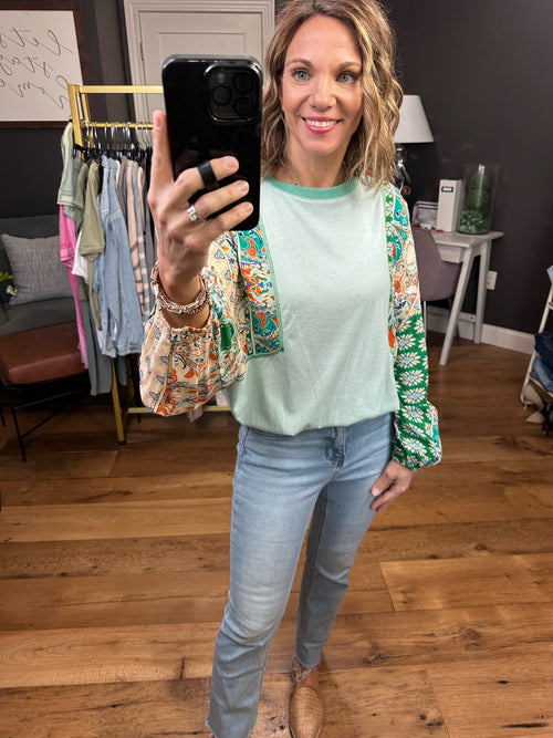 Around Here Pattern Balloon Sleeve Top - Sage Green-Easel ET70391-Anna Kaytes Boutique, Women's Fashion Boutique in Grinnell, Iowa