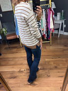 All Your Reasons Lightweight Striped Crew Sweater - White/Taupe-Staccato-Anna Kaytes Boutique, Women's Fashion Boutique in Grinnell, Iowa