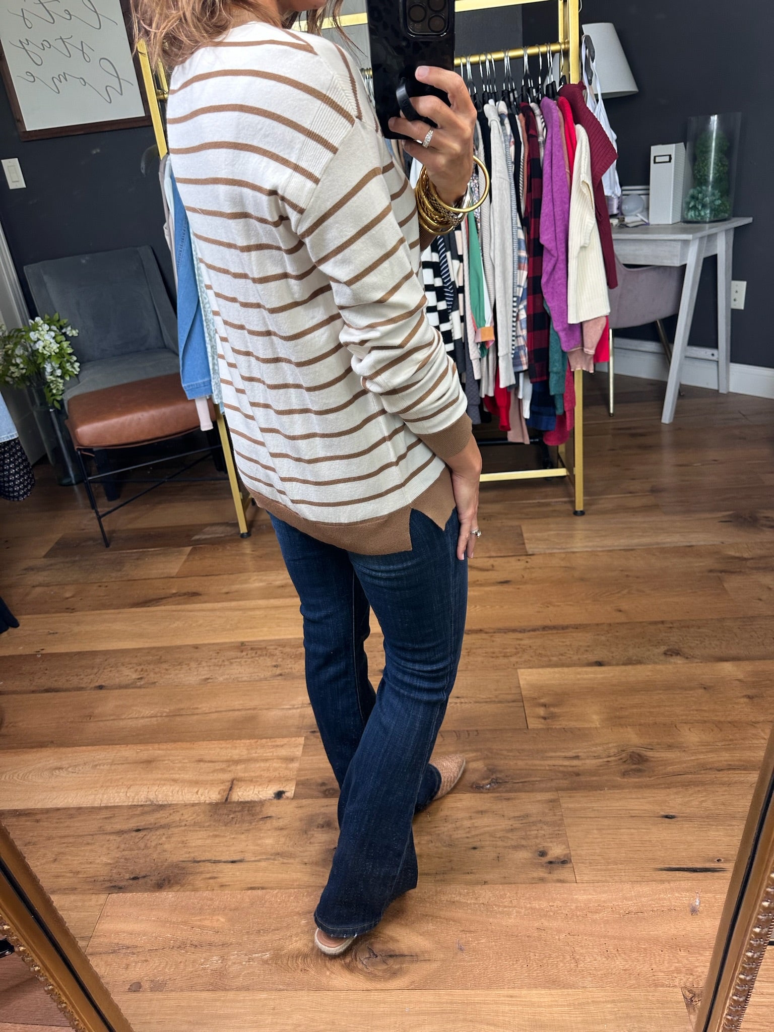 All Your Reasons Lightweight Striped Crew Sweater - White/Taupe-Staccato-Anna Kaytes Boutique, Women's Fashion Boutique in Grinnell, Iowa