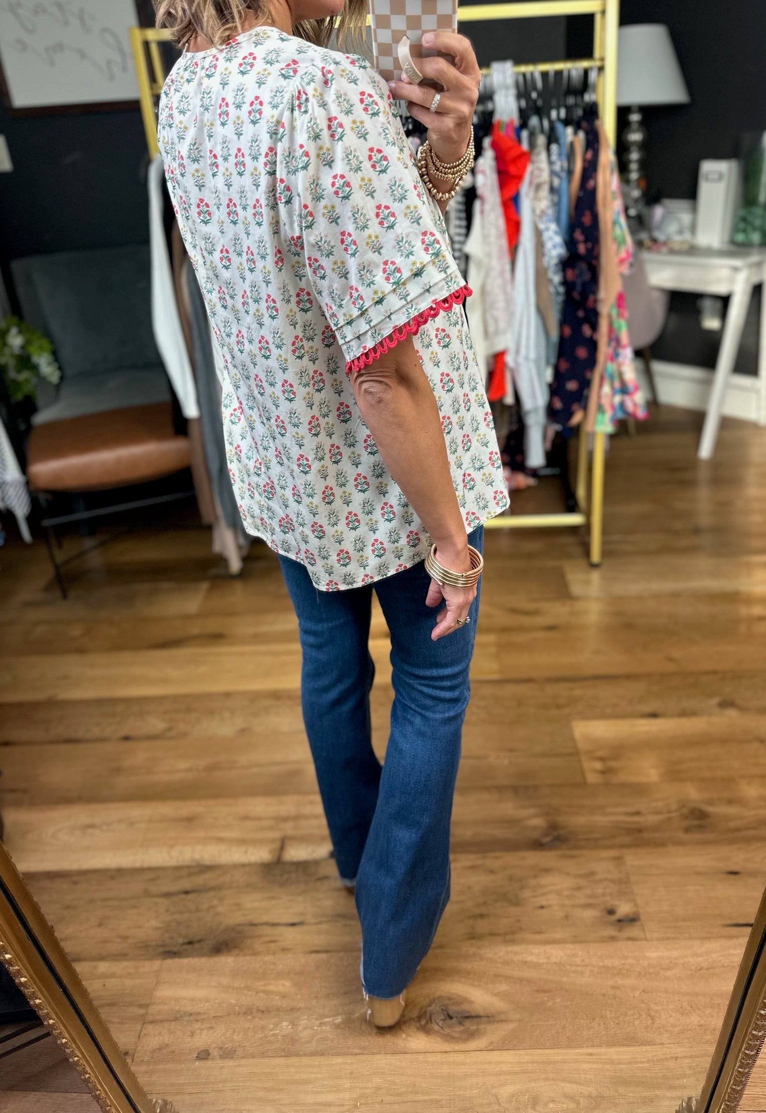 Moving Through Patterned Top - Coral-Entro-Anna Kaytes Boutique, Women's Fashion Boutique in Grinnell, Iowa