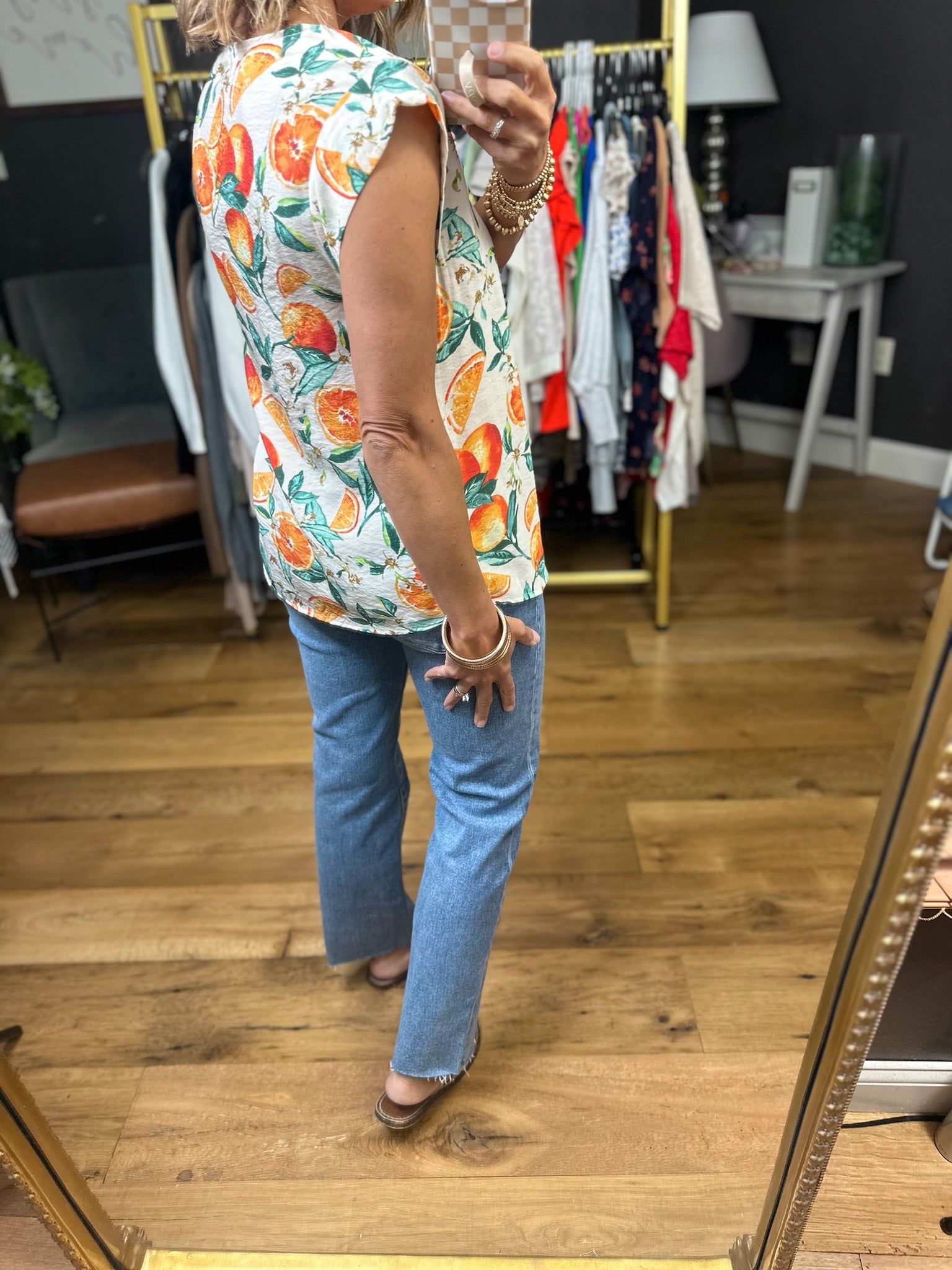 Sun-Kissed Citrus V-Neck Top-Les Amis-Anna Kaytes Boutique, Women's Fashion Boutique in Grinnell, Iowa