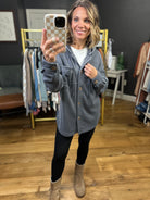 Charlie Blue-Grey Button Down Cozy Shacket-Anna Kaytes Boutique-Anna Kaytes Boutique, Women's Fashion Boutique in Grinnell, Iowa