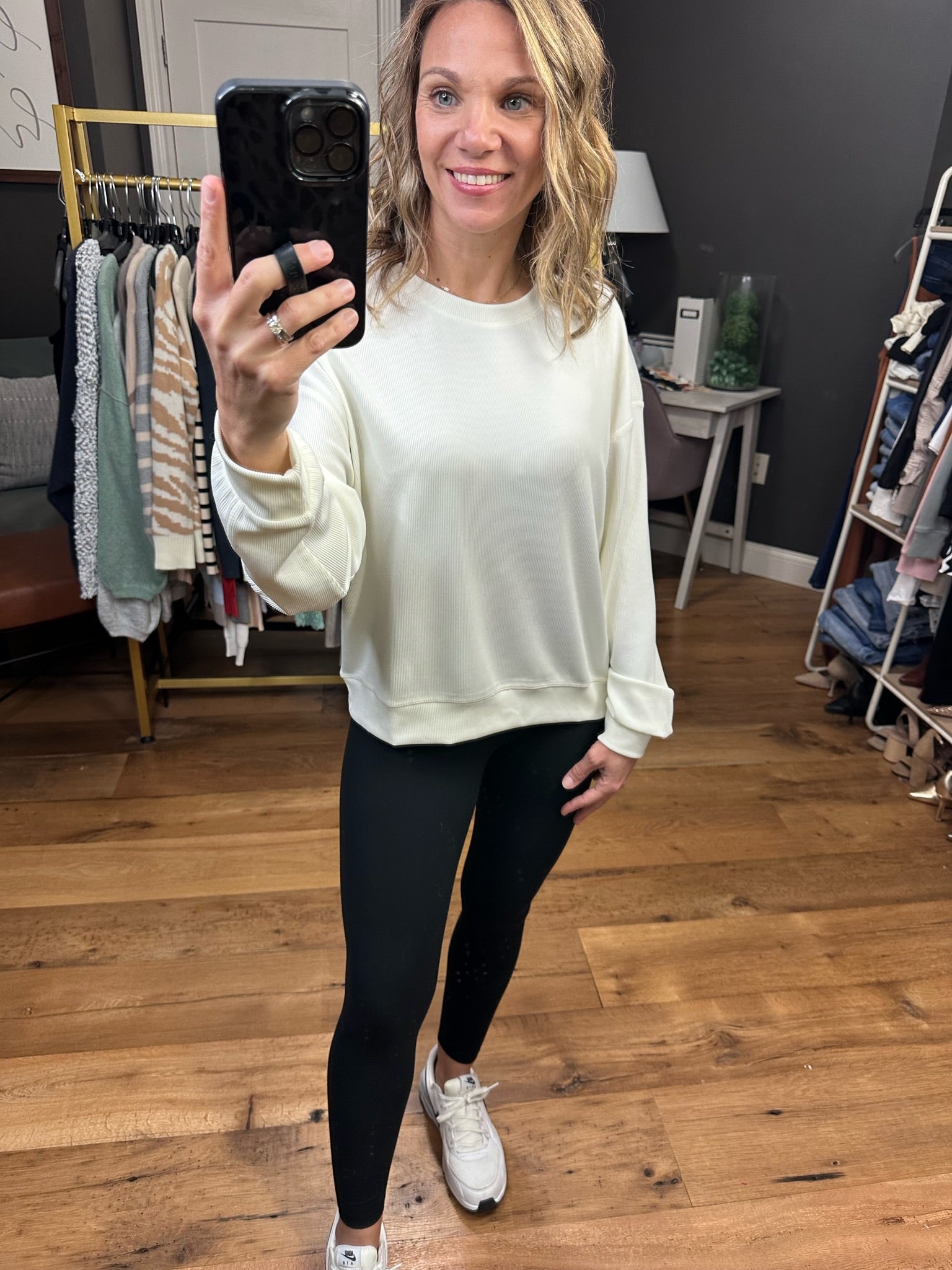 Only The Best Cropped Ribbed Crew Sweatshirt - Bone-Sweaters-Wishlist-Anna Kaytes Boutique, Women's Fashion Boutique in Grinnell, Iowa