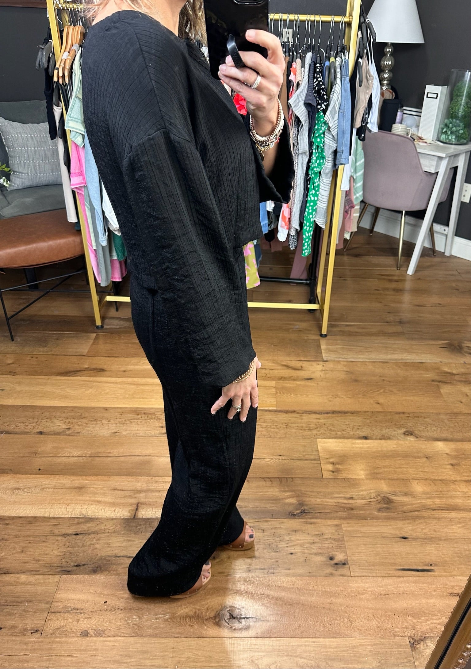 This Is It Wide-Leg + Cropped Long Sleeve Set - Black-Two Piece Set-Blu Pepper B3SX1007-T B3SX1007-B-Anna Kaytes Boutique, Women's Fashion Boutique in Grinnell, Iowa