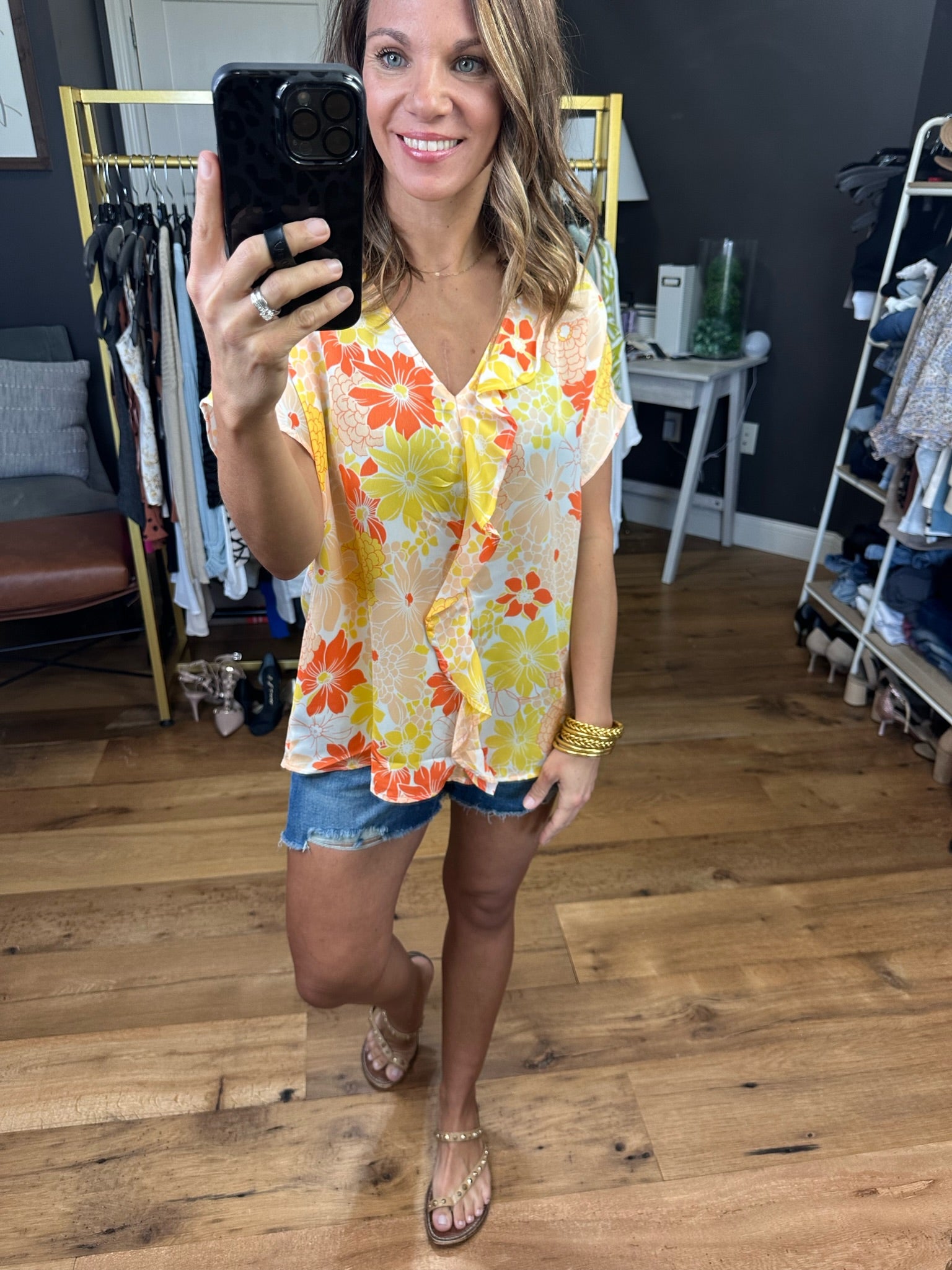 Feeling Bold Floral Top With Flutter Detail - Multiple Options-Short Sleeves-Entro 7002-Anna Kaytes Boutique, Women's Fashion Boutique in Grinnell, Iowa