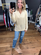 Welcome Home V-Neck Textured Sweater - Taupe-Sweaters-Staccato 54418-Anna Kaytes Boutique, Women's Fashion Boutique in Grinnell, Iowa