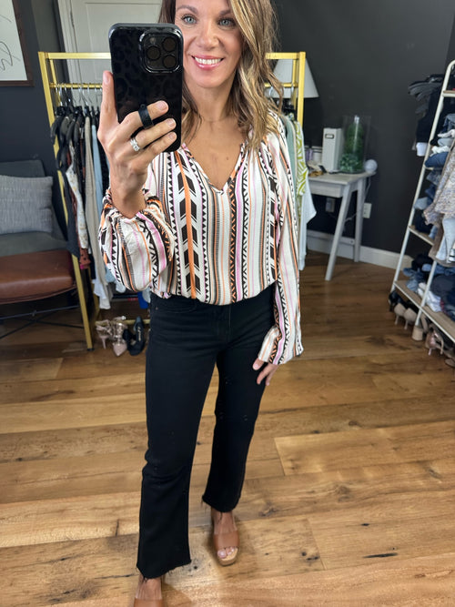 End Game Striped Aztec Top - Orange Multi-Andree By Unit Savannah Jane T11081-18-Anna Kaytes Boutique, Women's Fashion Boutique in Grinnell, Iowa