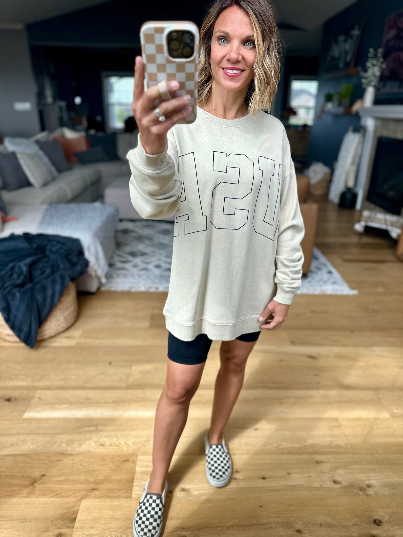 USA Oversized Crew - Natural-Tres Bien-Anna Kaytes Boutique, Women's Fashion Boutique in Grinnell, Iowa