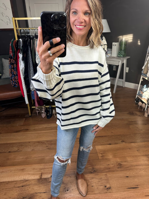 On Time Striped Oversized Sweater - Ivory/Navy