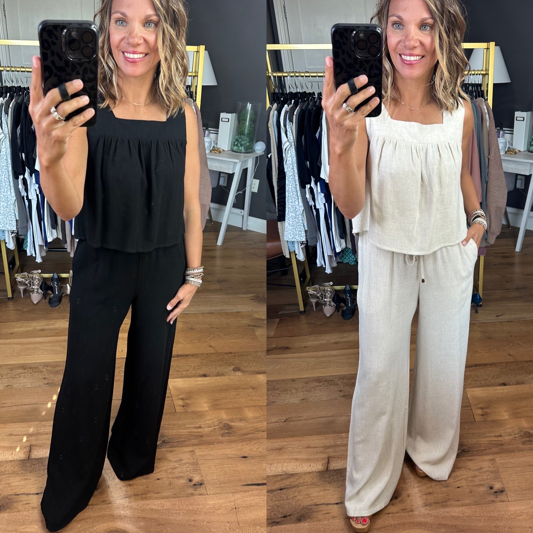 Can't Take That Away Wide Leg Pant + Cropped Flowy Top Set - Multiple Options