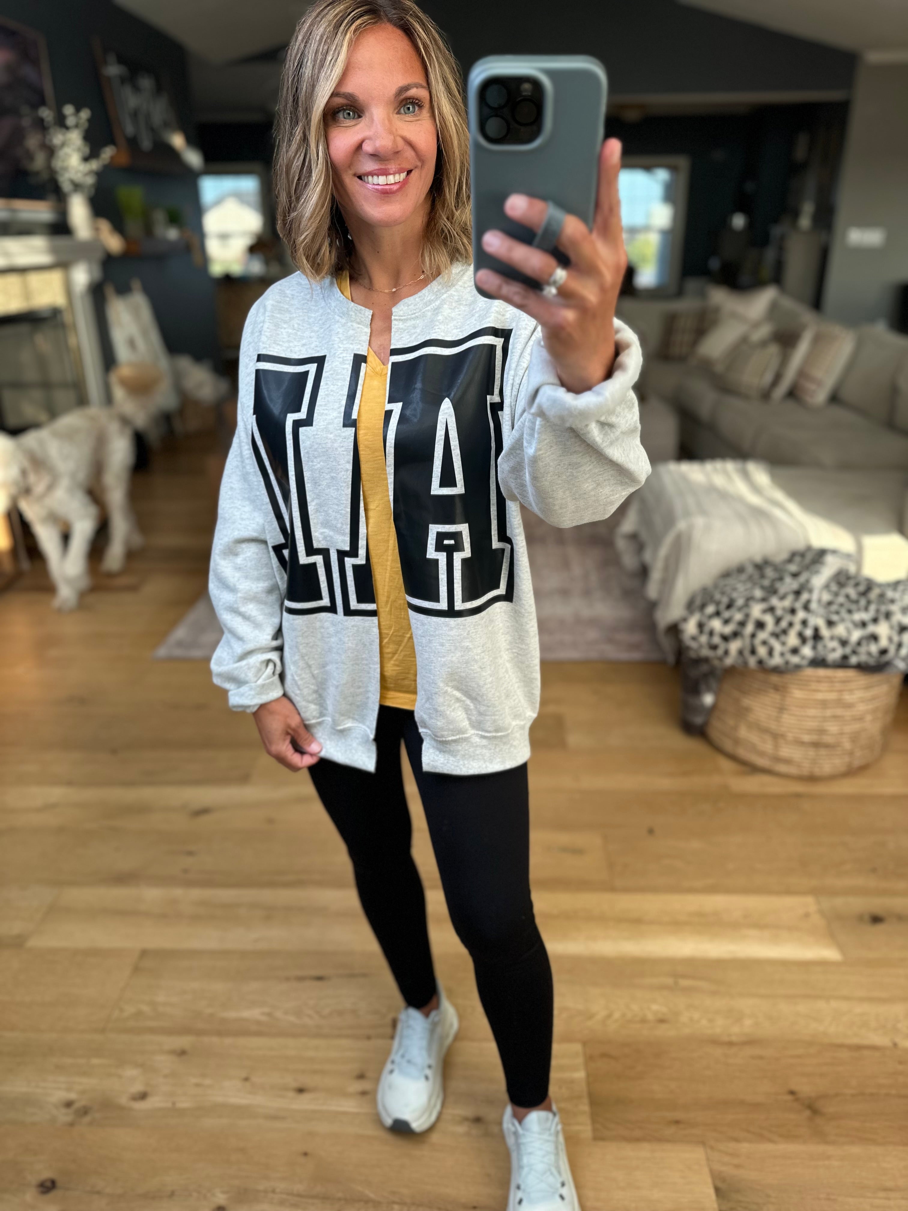 IA Crew Sweatshirt Cardi-sweaters-Gildan-Anna Kaytes Boutique, Women's Fashion Boutique in Grinnell, Iowa