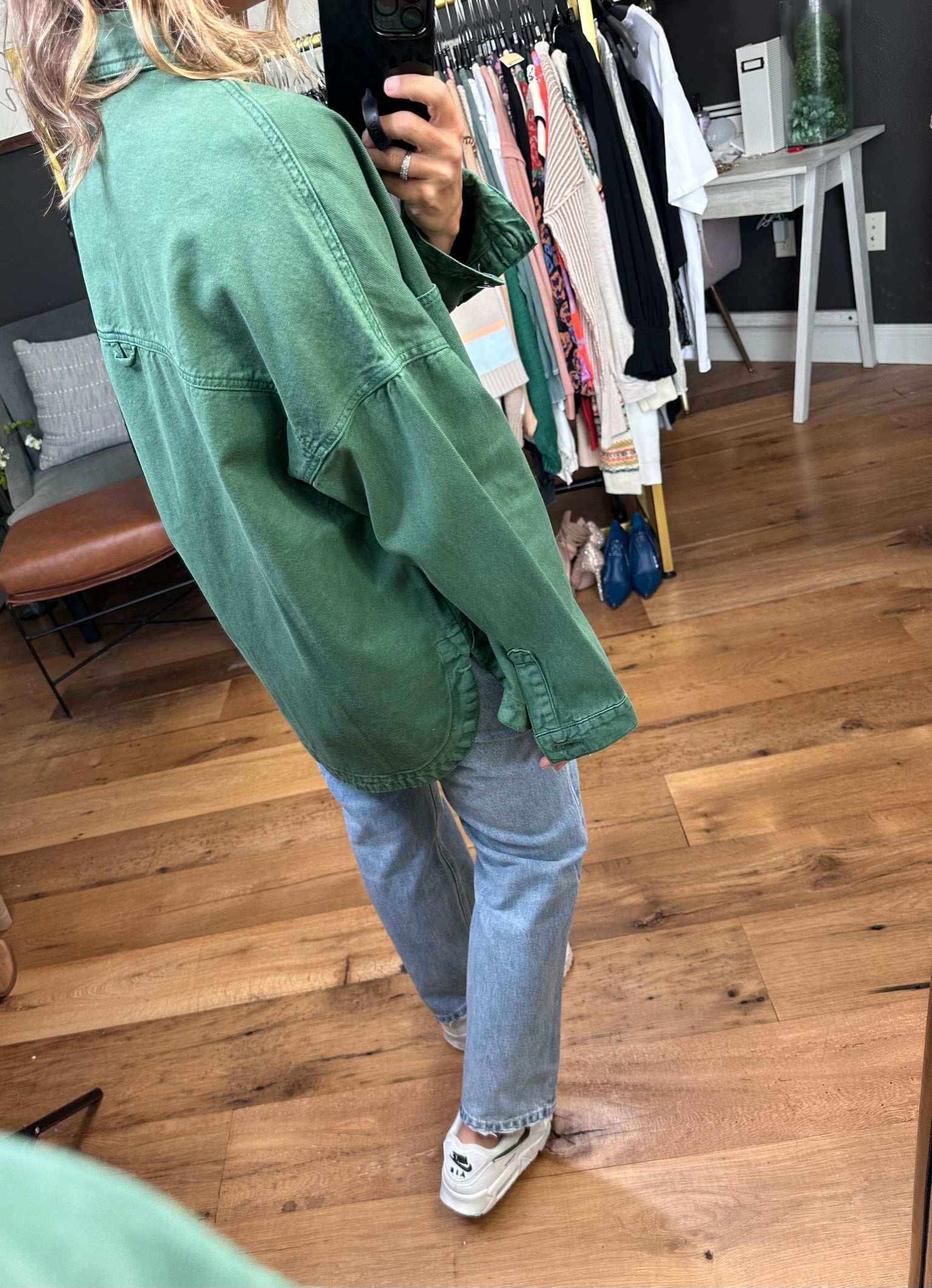 Need A Break Oversized Denim Shacket - Green-Jackets-Bucketlist IJ3010-Anna Kaytes Boutique, Women's Fashion Boutique in Grinnell, Iowa