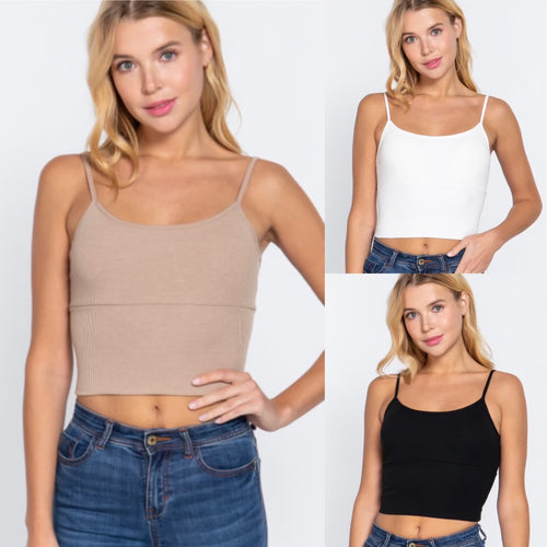 Better Basics Cropped Rib Knit Cami Bra - Multiple Options-Active Basics T12758-Anna Kaytes Boutique, Women's Fashion Boutique in Grinnell, Iowa