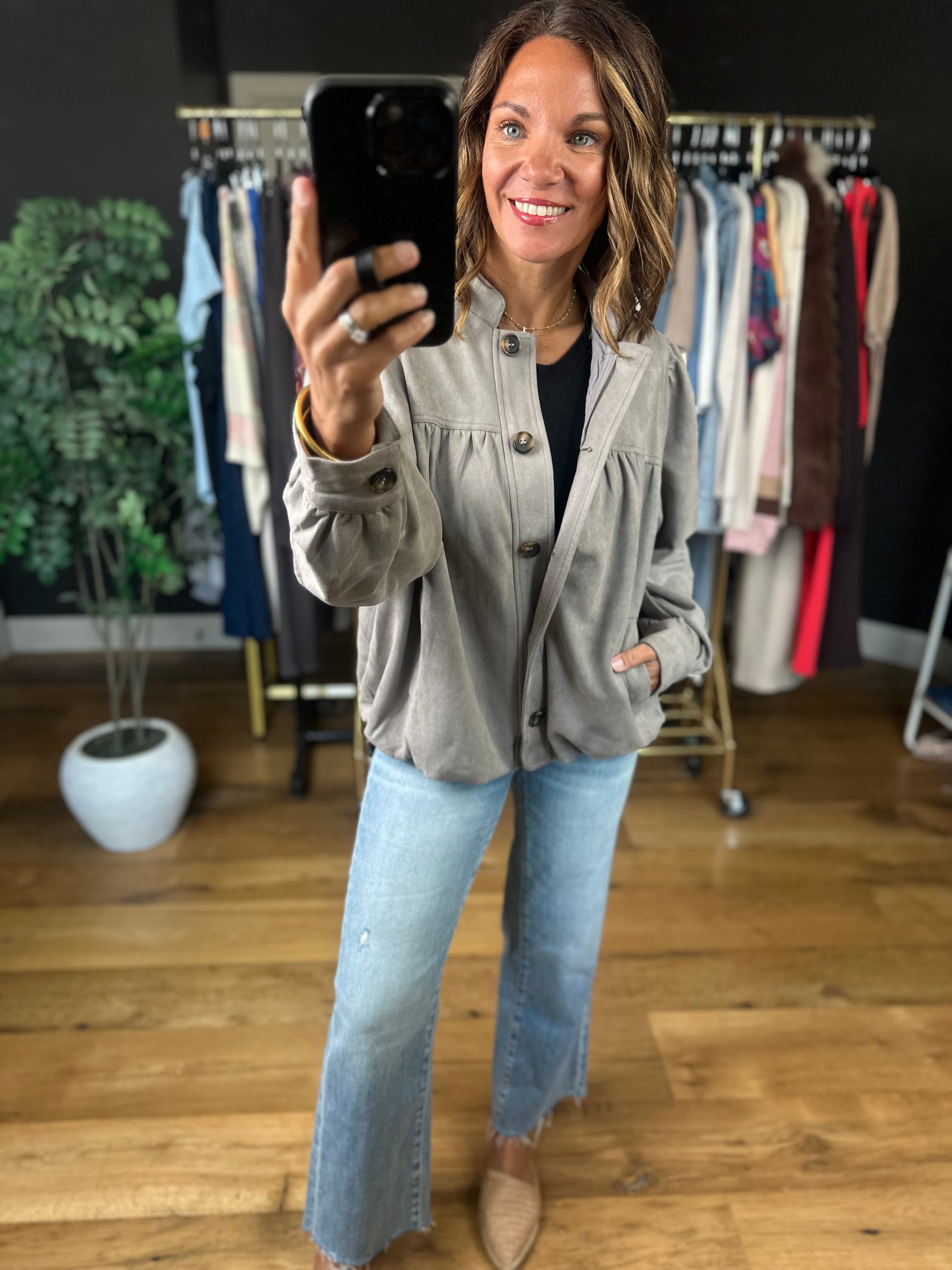 Can't Take My Place Faux-Suede Jacket-Jackets-Umgee-Anna Kaytes Boutique, Women's Fashion Boutique in Grinnell, Iowa