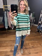 Deep Connections Striped Crew Sweater - Teal Green Combo-Sweaters-Wishlist-Anna Kaytes Boutique, Women's Fashion Boutique in Grinnell, Iowa