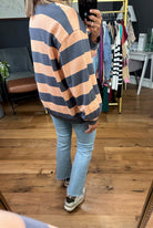 Right On Schedule Striped Crewneck - Peach/Grey-Anna Kaytes Boutique-Anna Kaytes Boutique, Women's Fashion Boutique in Grinnell, Iowa